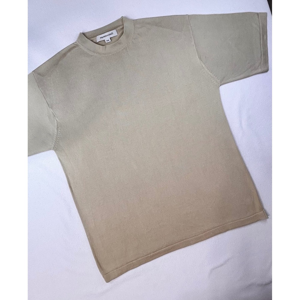 PRONTO UOMO Mens 100% 4-Ply Silk Short Sleeve Sweater Tan Beige Crew Neck Medium